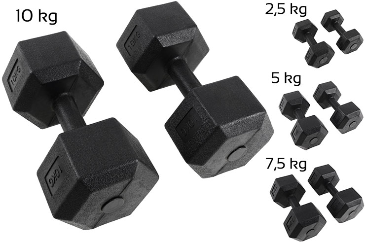 Hexagonal Dumbbells from 2.5 to 10 kg