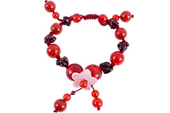 Pulsera China con Perlas rojas, Flores